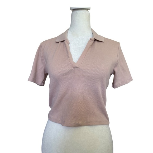 Zara Tops - Zara Blush Pink Ribbed Crop Polo Top Size Large